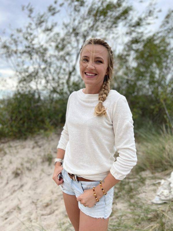BLUZA BASIC ECRU ZE ŚCIAGACZAMI - obrazek 2